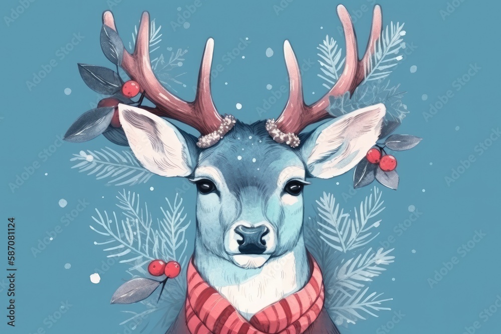 deer wearing a scarf. Generative AI