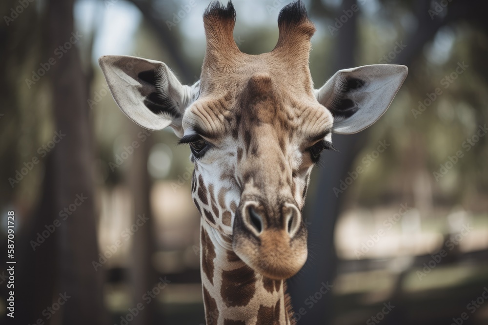 Giraffe up close, at the zoo, looking lonely. Generative AI