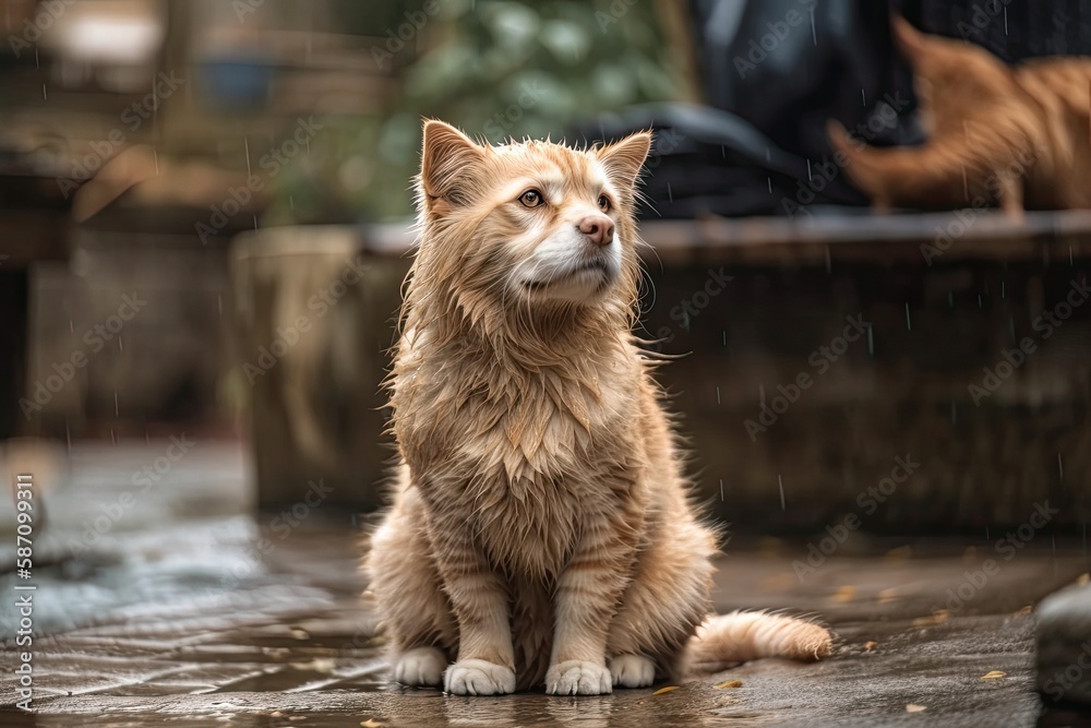 The cat is perched on a leaky area. Generative AI