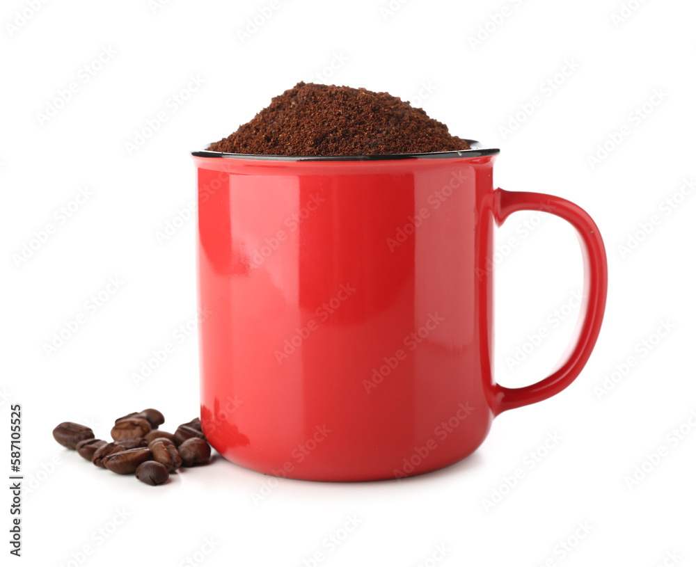 Cup with coffee powder isolated on white background