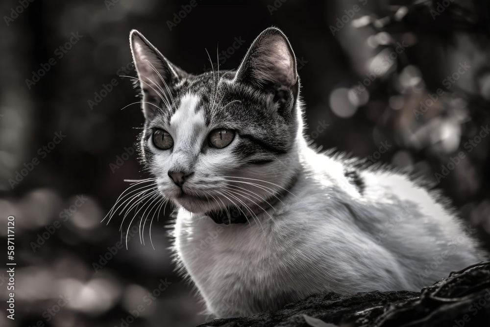 Adorable Asian shorthair black and white kitten portrait. Generative AI