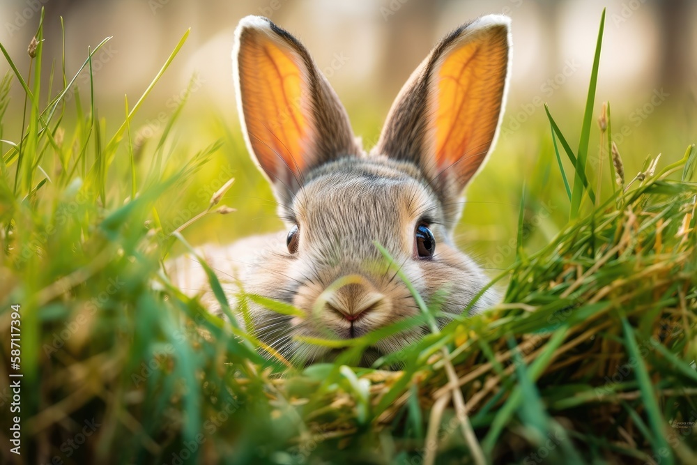 cute rabbit enjoying the green grass. Generative AI