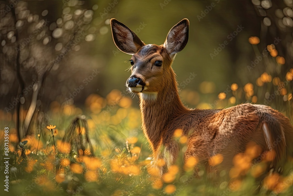 Roe deer in the springtime, wildlife in Slovakia. Generative AI