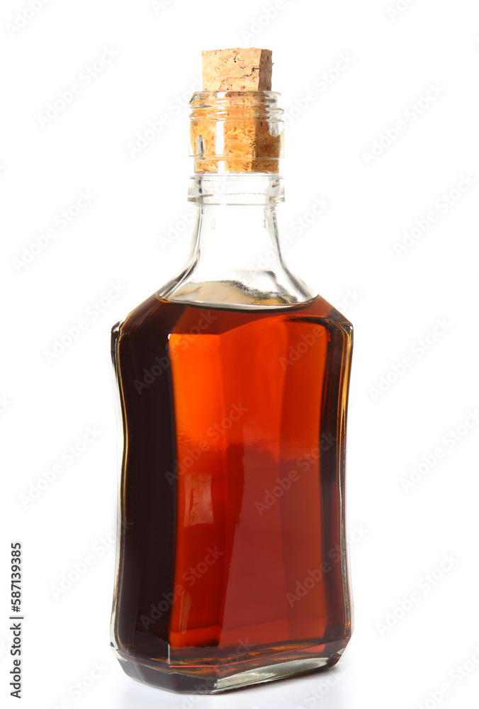 Bottle of rum on white background