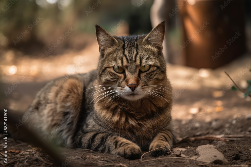 cat sitting closely on the ground. Generative AI