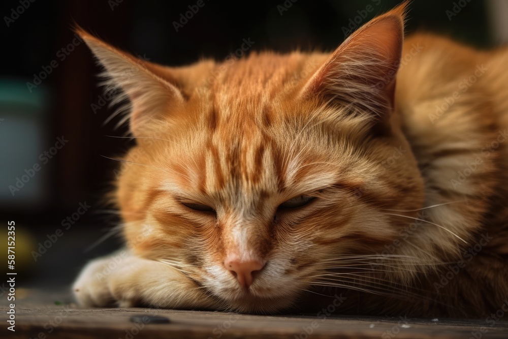 Brown Adorable Sleeping Cat. Generative AI