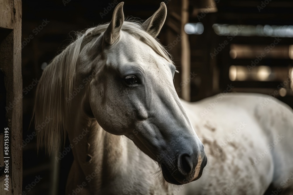 photograph of a horse in a stable beside my house. Generative AI