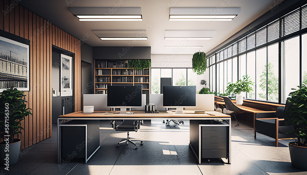 modern office interior. 3d rendering. Generative AI