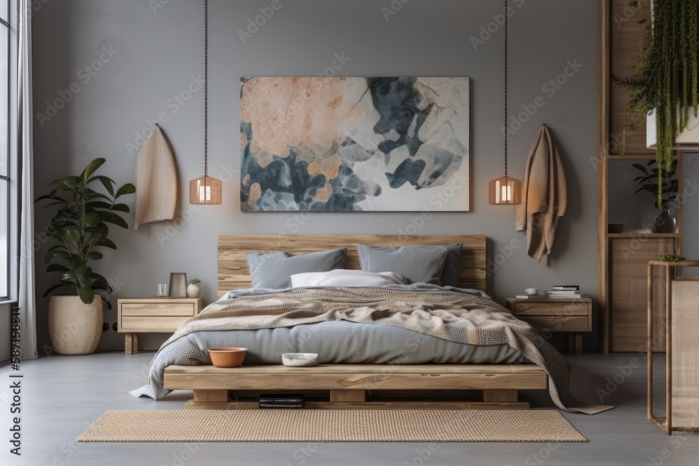 king size bedroom with contemporary design. Generative AI