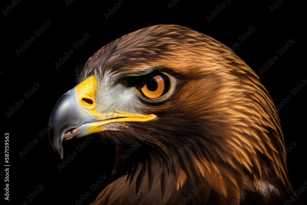 The head of a golden eagle. Having yellow colored eyes. Generative AI