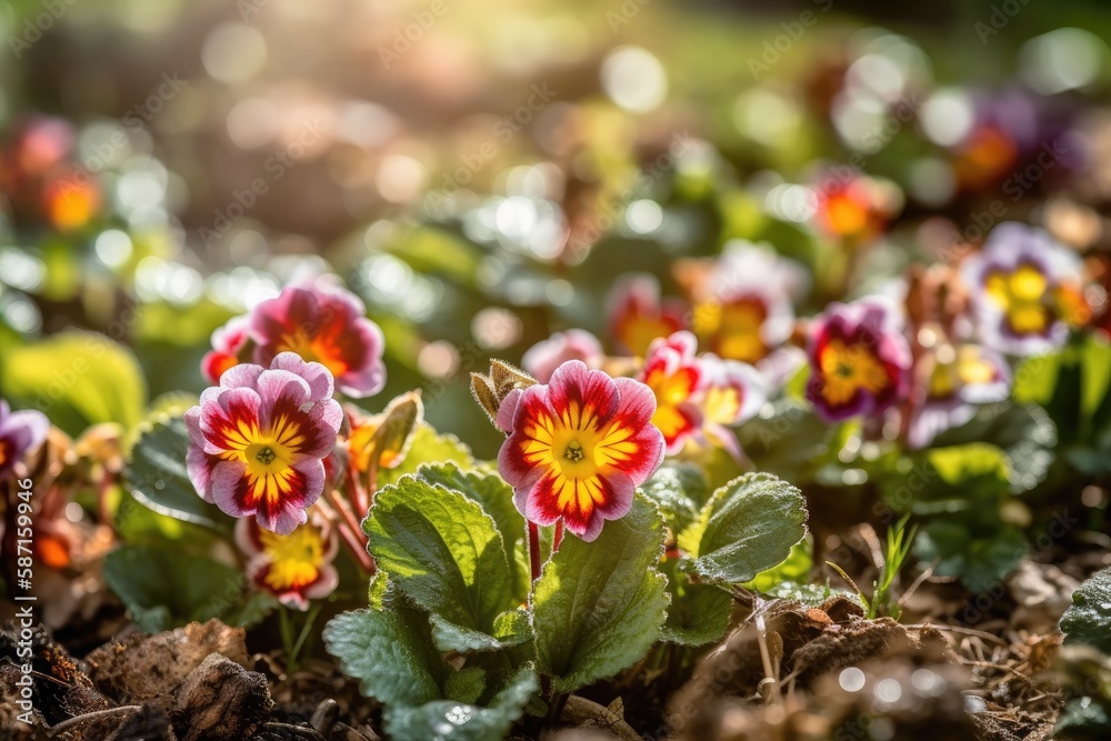 colorful bouquet of flowers in a garden bed. Generative AI