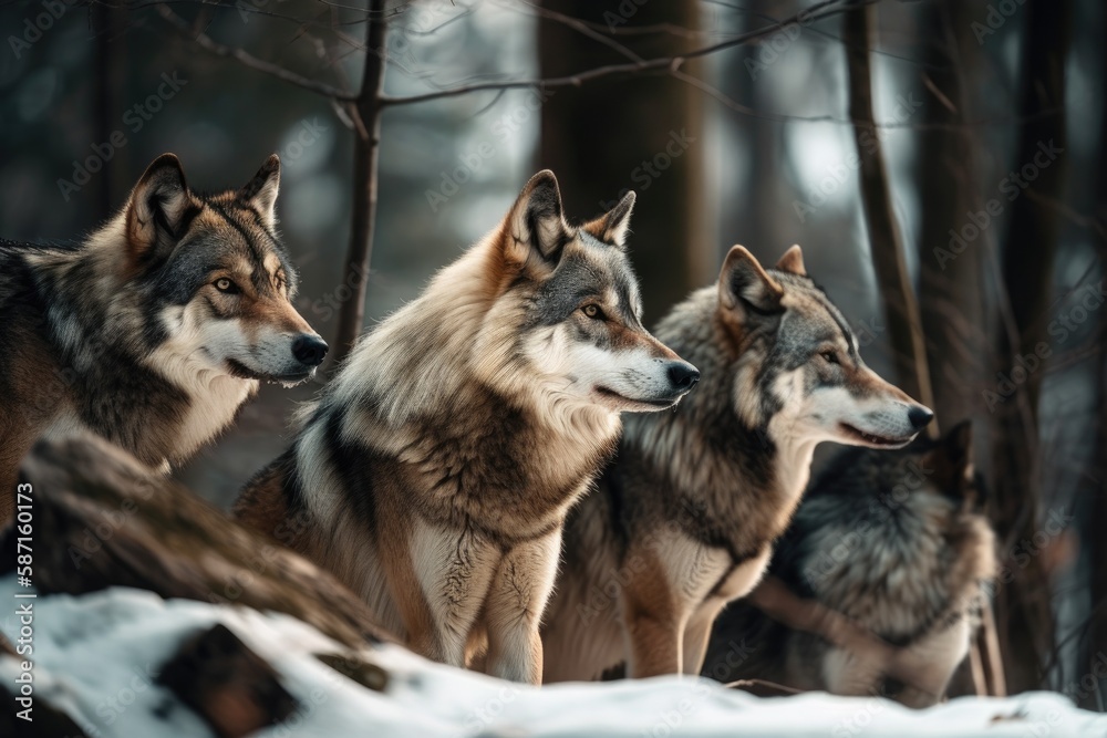 Wolves in the woods. Generative AI