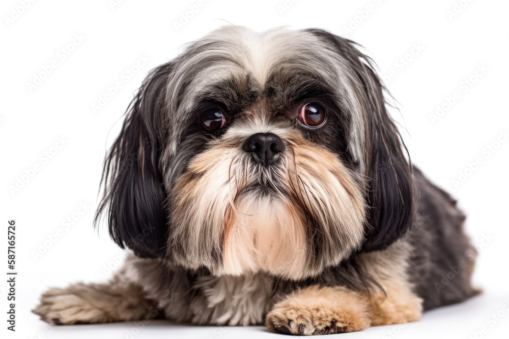 Shih Tzu dog portrait isolated on white background. Generative AI