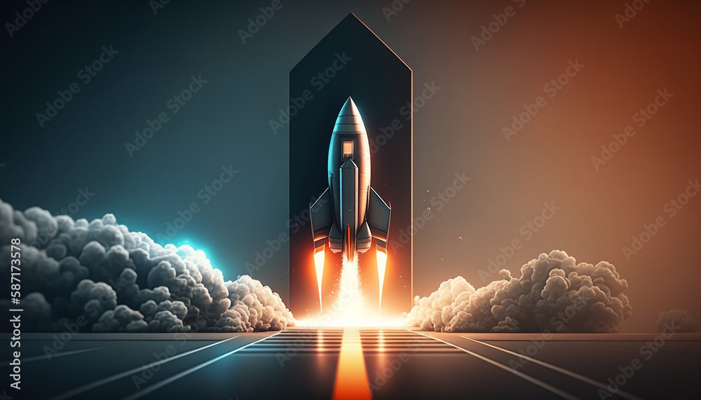 futuristic background with rocker launch illustration. Generative AI