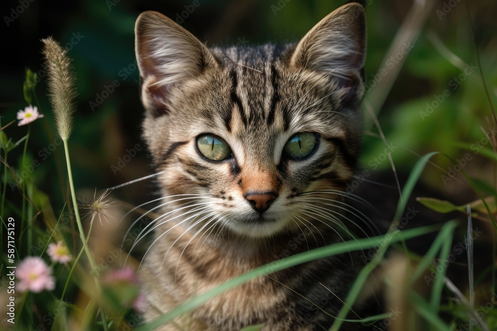 a sweet kitty in the grass. Generative AI