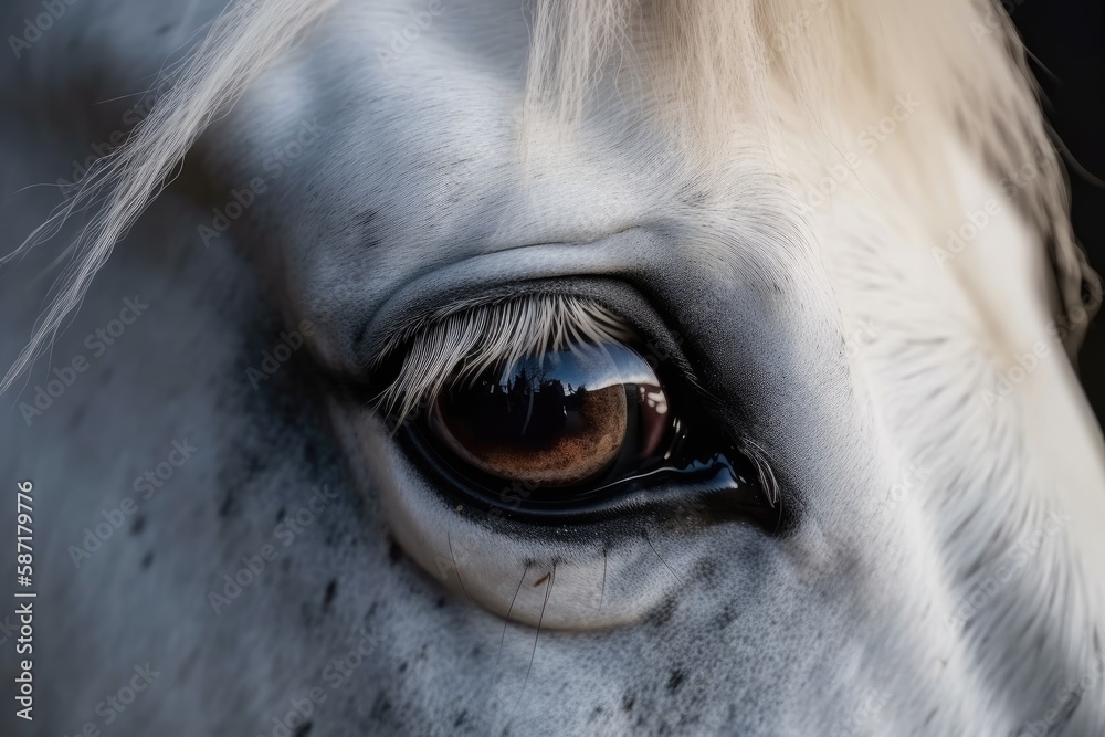 horse eye close up with white eyelashes. Generative AI