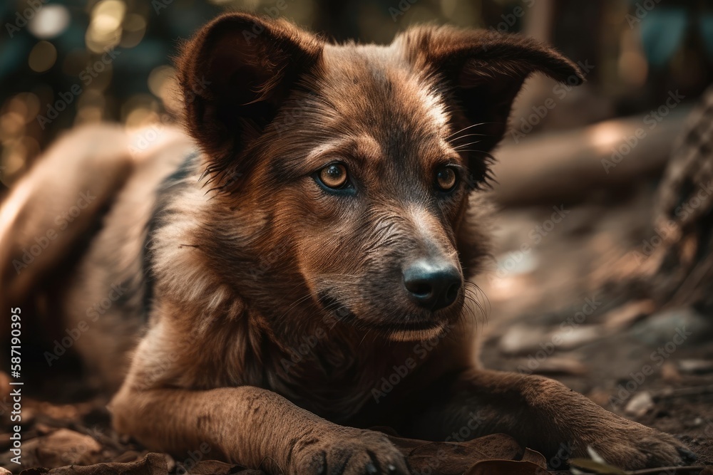 Dog Laying on the Ground in Close Up. Generative AI