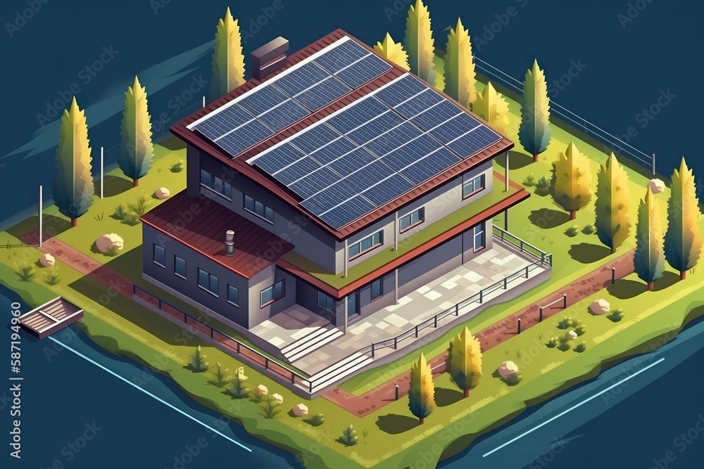 modern house with a solar panel installed on the roof. Generative AI