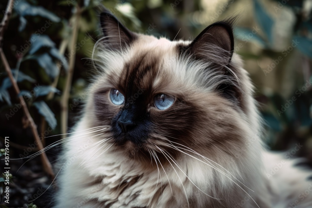 Himalayan cat in the backyard is adorable. Generative AI