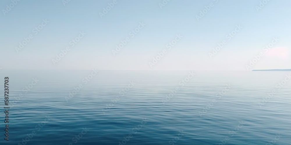 Panorama landscape of empty blue sea and sky blue background. Generative AI