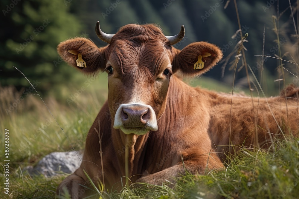 German cow (Mount Rigi, Switzerland). Generative AI