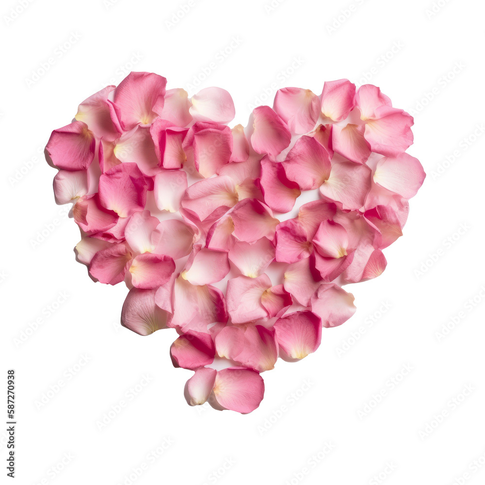 Heart from rose petals. Illustration AI Generative.