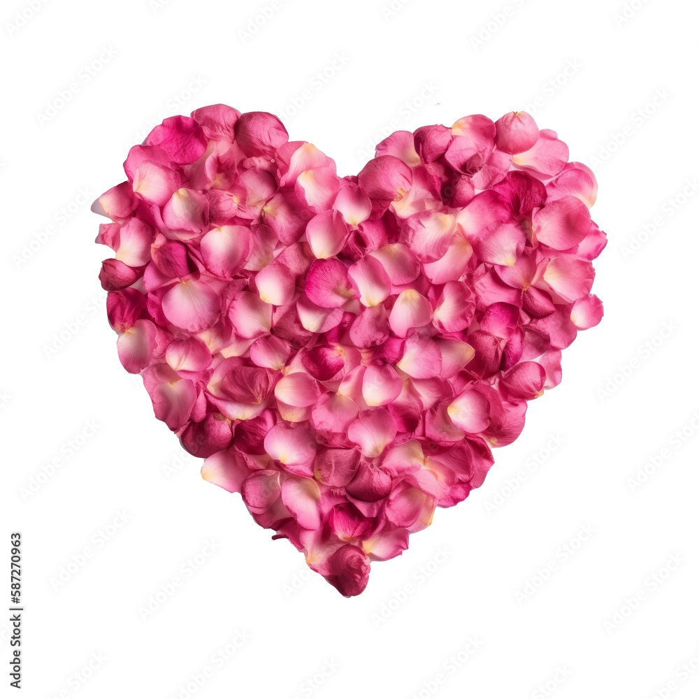 Heart from rose petals. Illustration AI Generative.