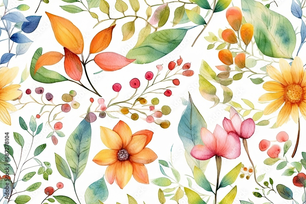 vibrant floral arrangement with lush leaves on a crisp white background. Generative AI