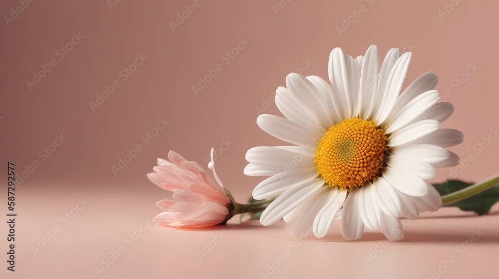 Chamomile flower on pink background. Illustration AI Generative.