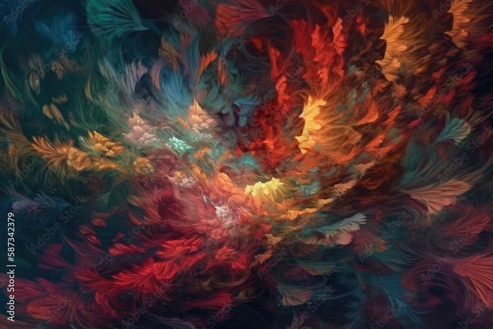 vibrant abstract painting featuring colorful leaves. Generative AI