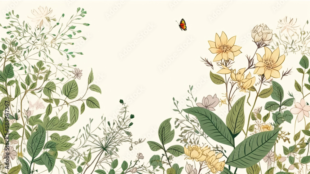 illustration of botanical plant leaves and flowers wallpaper great for post cards generative ai