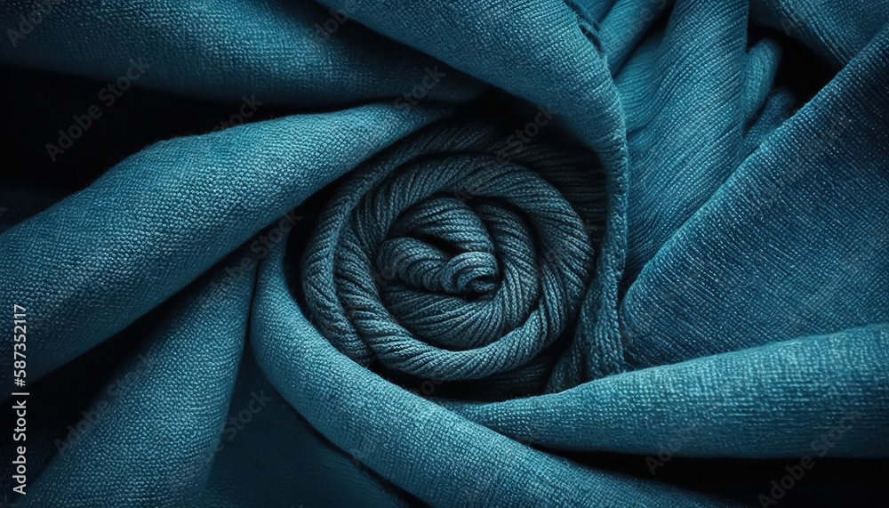 Blue fabric cloth texture for background, crumpled cotton. Generative AI