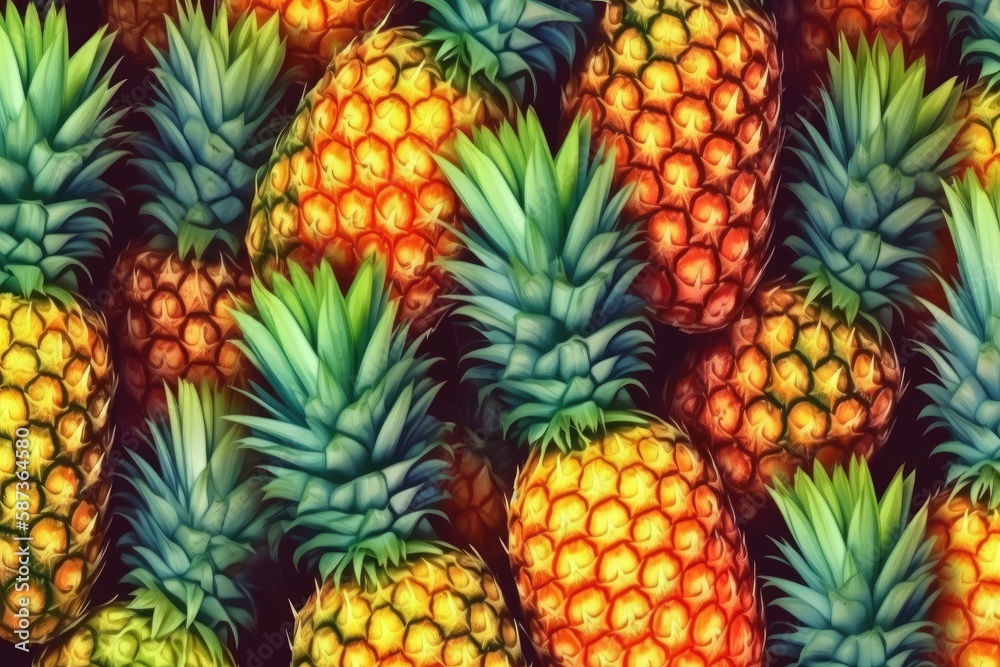 colorful pineapples in various shades and hues. Generative AI