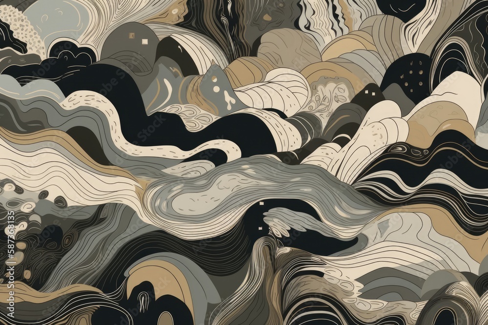 abstract painting in black, white, and grey colors. Generative AI