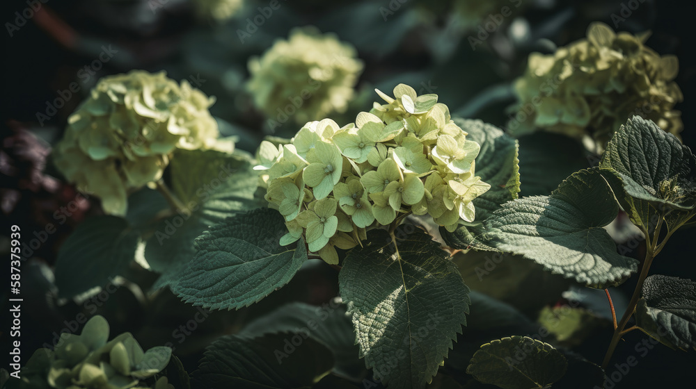 Hydrangea flower background. Illustration Generative AI.