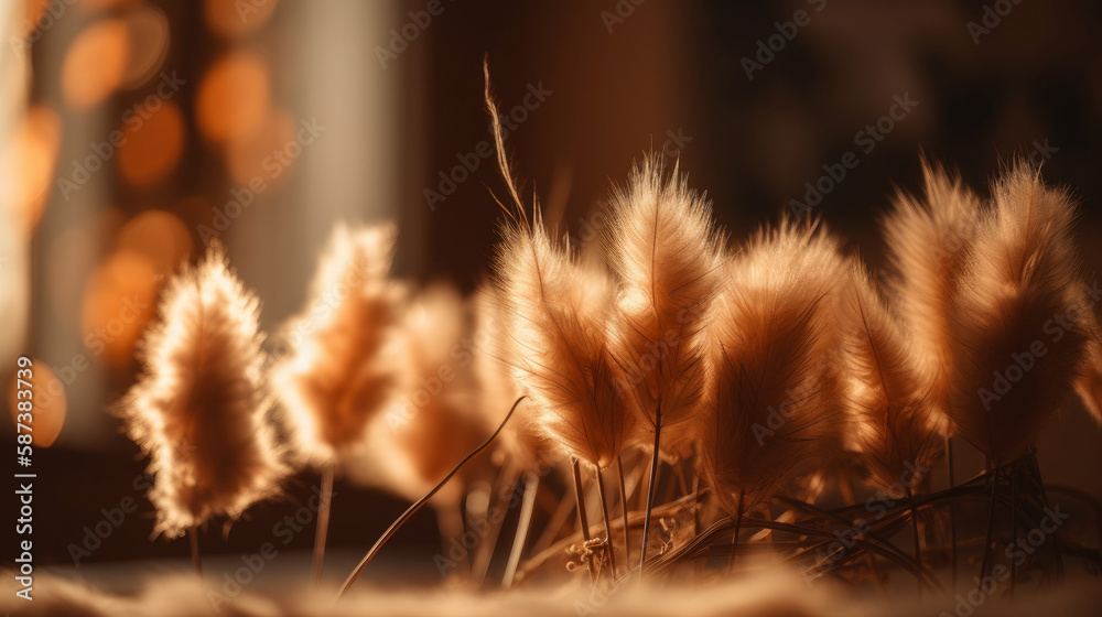 Dry Rabbit tail grass. Illustration AI Generative.