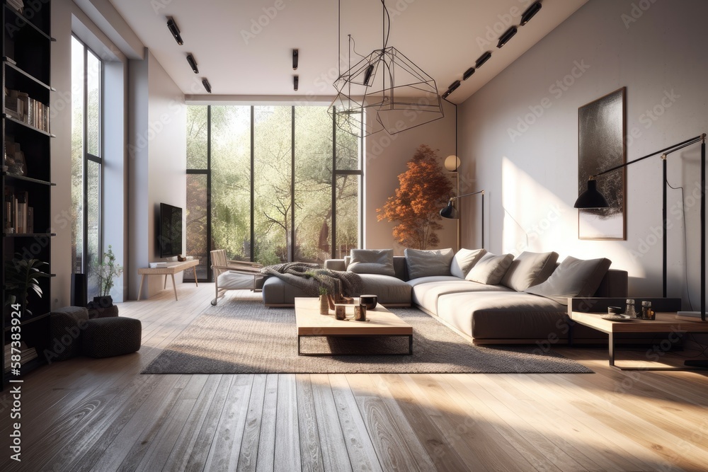 spacious living room with a comfortable sectional sofa as the centerpiece. Generative AI