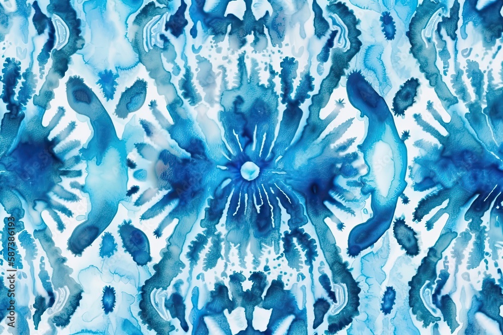 blue flowers painted with watercolors on a white background. Generative AI