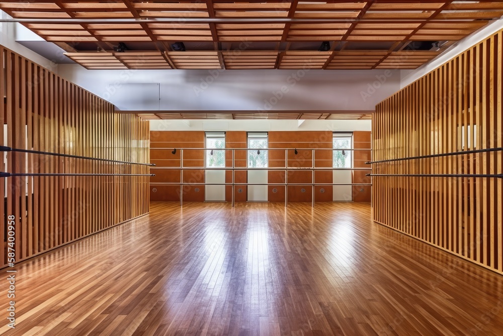 27 JULY 2018, BARCELONA, SPAIN fitness gym physical room with wall bars. Generative AI