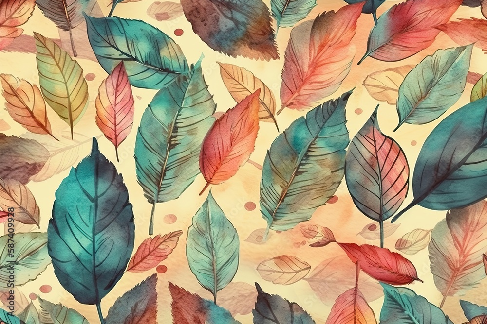 leaves painted on a blank canvas. Generative AI