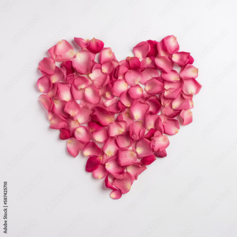 Heart from rose petals. Illustration AI Generative.