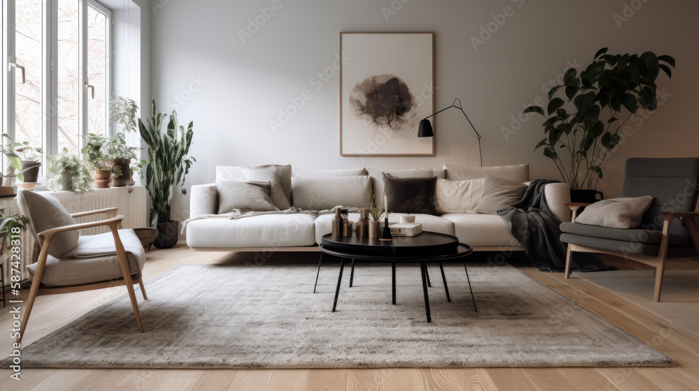 Scandinavian home interior. Illustration AI Generative