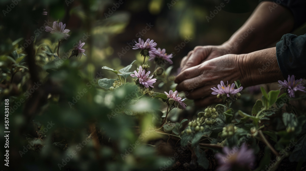 Flower gardening background. Illustration AI Generative