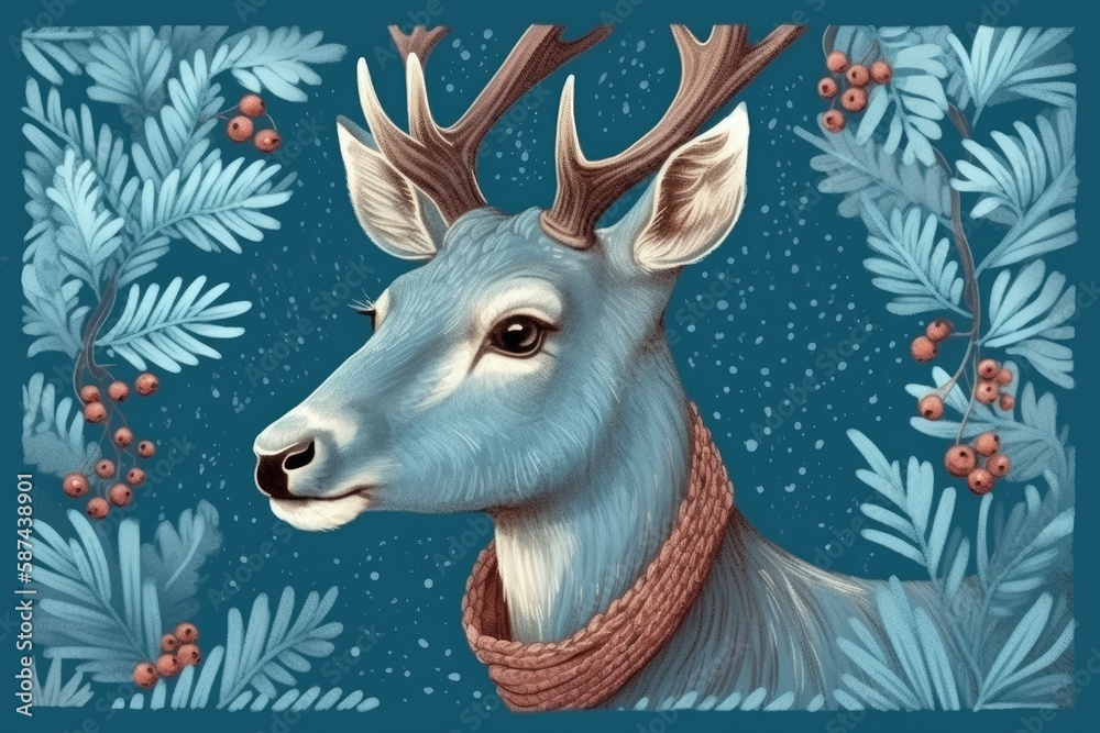 deer wearing a scarf in the forest. Generative AI