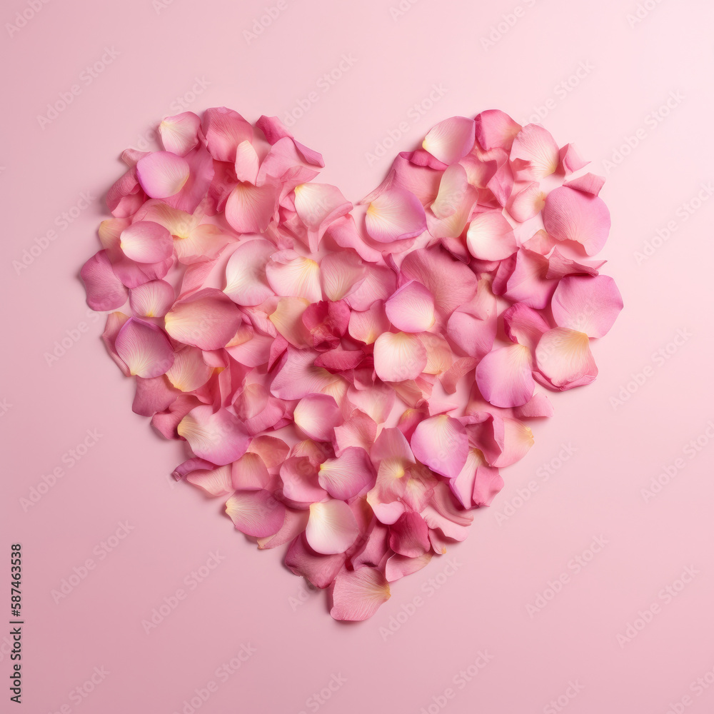 Heart from rose petals. Illustration AI Generative.