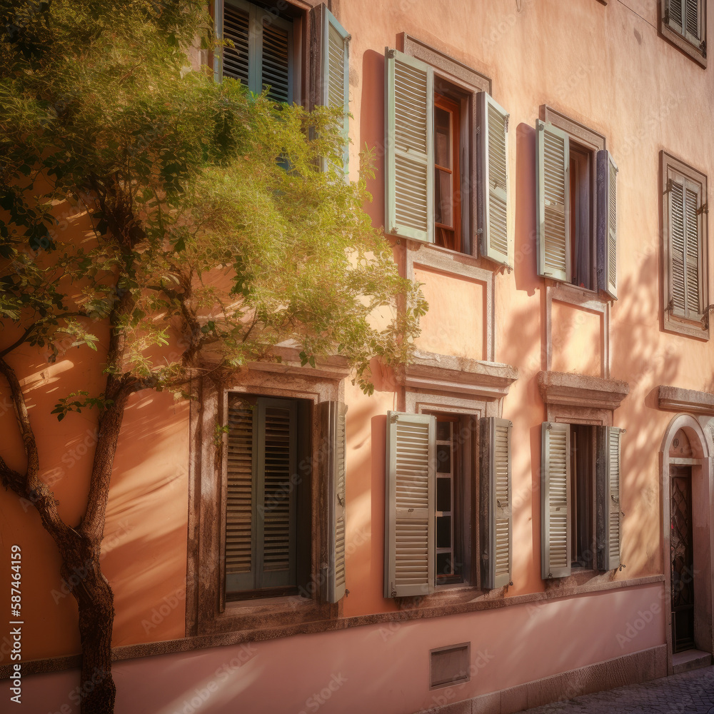 Cute old town building. Illustration AI Generative.