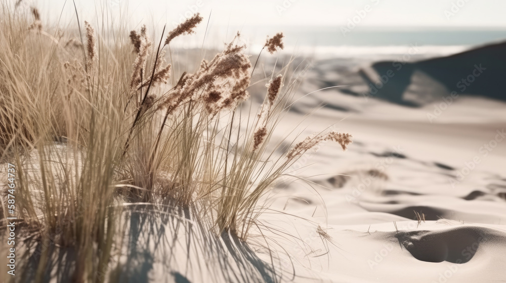 Dry grass and sand background. Illustration AI Generative.