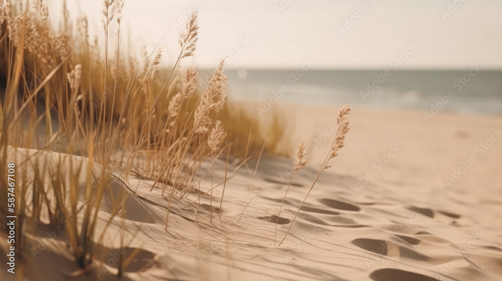 Dry grass and sand background. Illustration AI Generative.