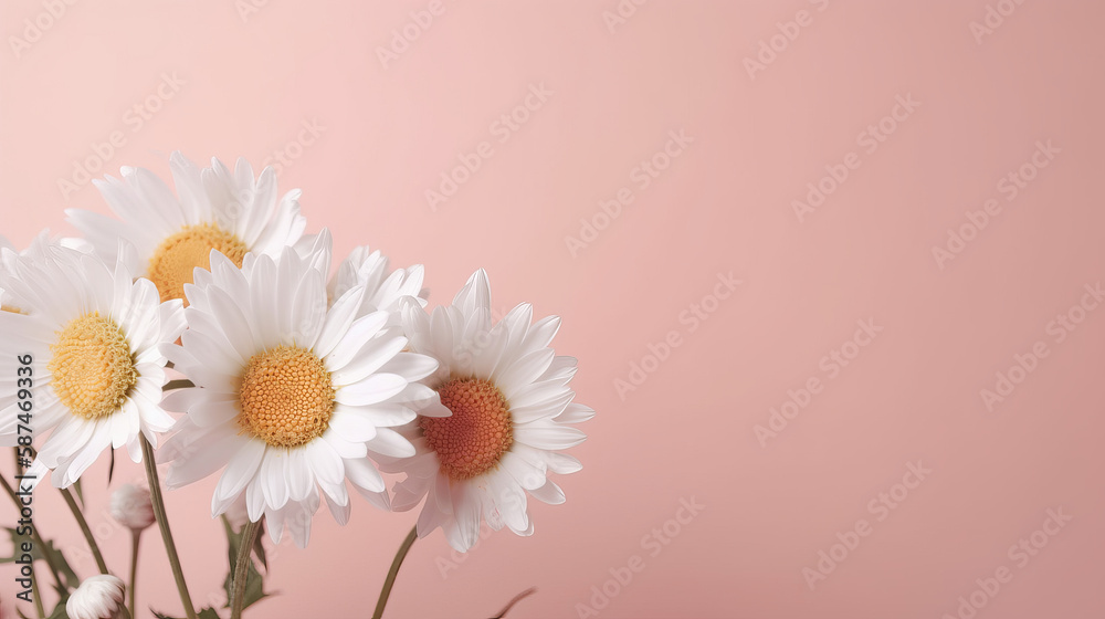 Chamomile flower on pink background. Illustration AI Generative.