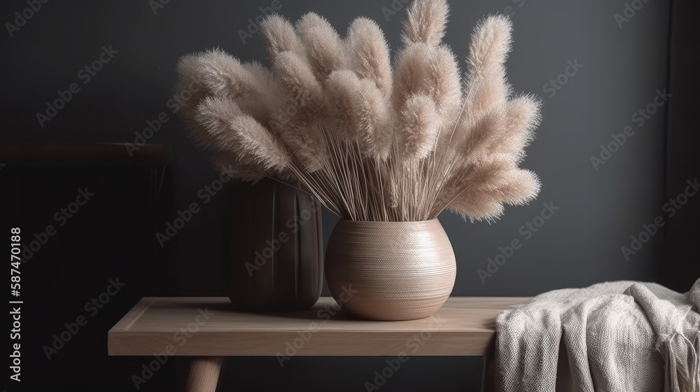 Bunny tail grass in vase. Illustration AI Generative.